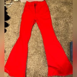Red flare jeans